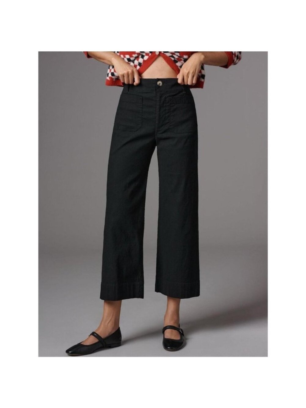 Maeve Anthropologie The Colette Cropped Wide Leg Pants Size 25 Black Linen Blend